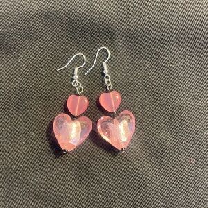 Pink Heart Drop Earrings